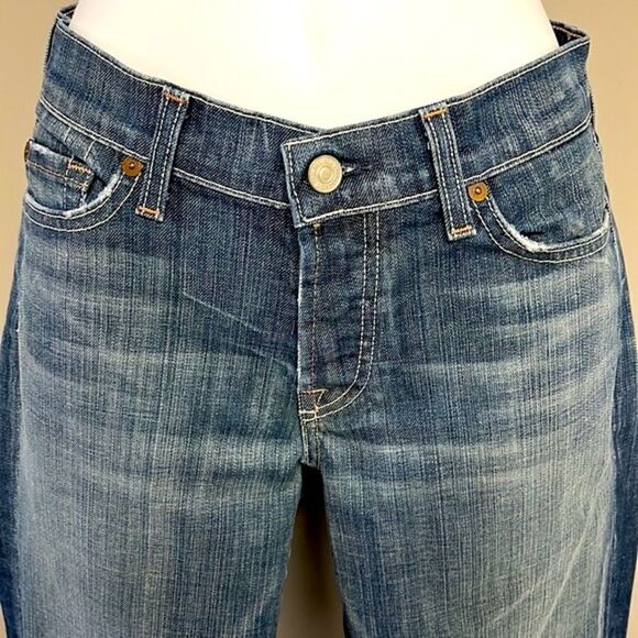 7 for all of Mankind Distressed and Frayed Boycut Button Fly Jeans- Size 27 - Picture 3 of 16